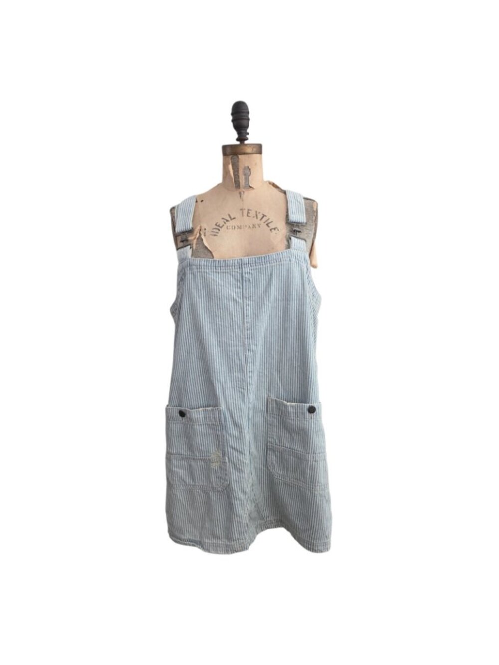 We The Free People Overall Smock Mini Striped Railroad Dress L - Picture 2 of 5